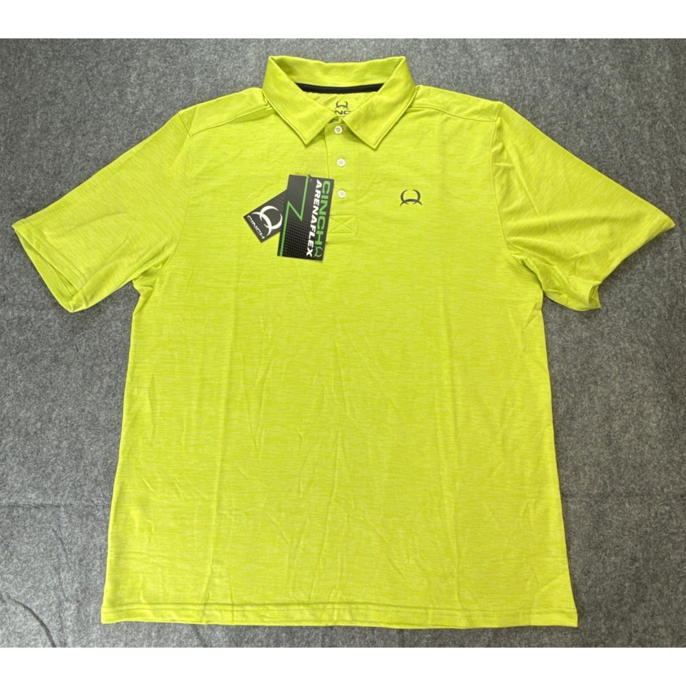Cinch Men's Arenaflex Mens Size L Polo Shirt Neon Green Short Sleeve UV Wicking